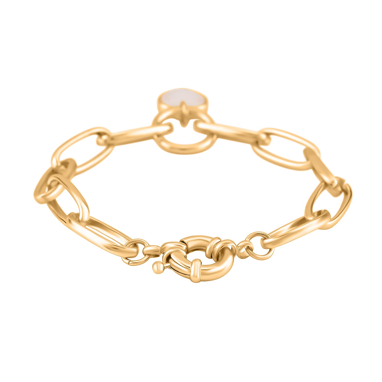 Created White Cats Eye Heart Free Bracelet (Size 7.5) with Senorita Clasp