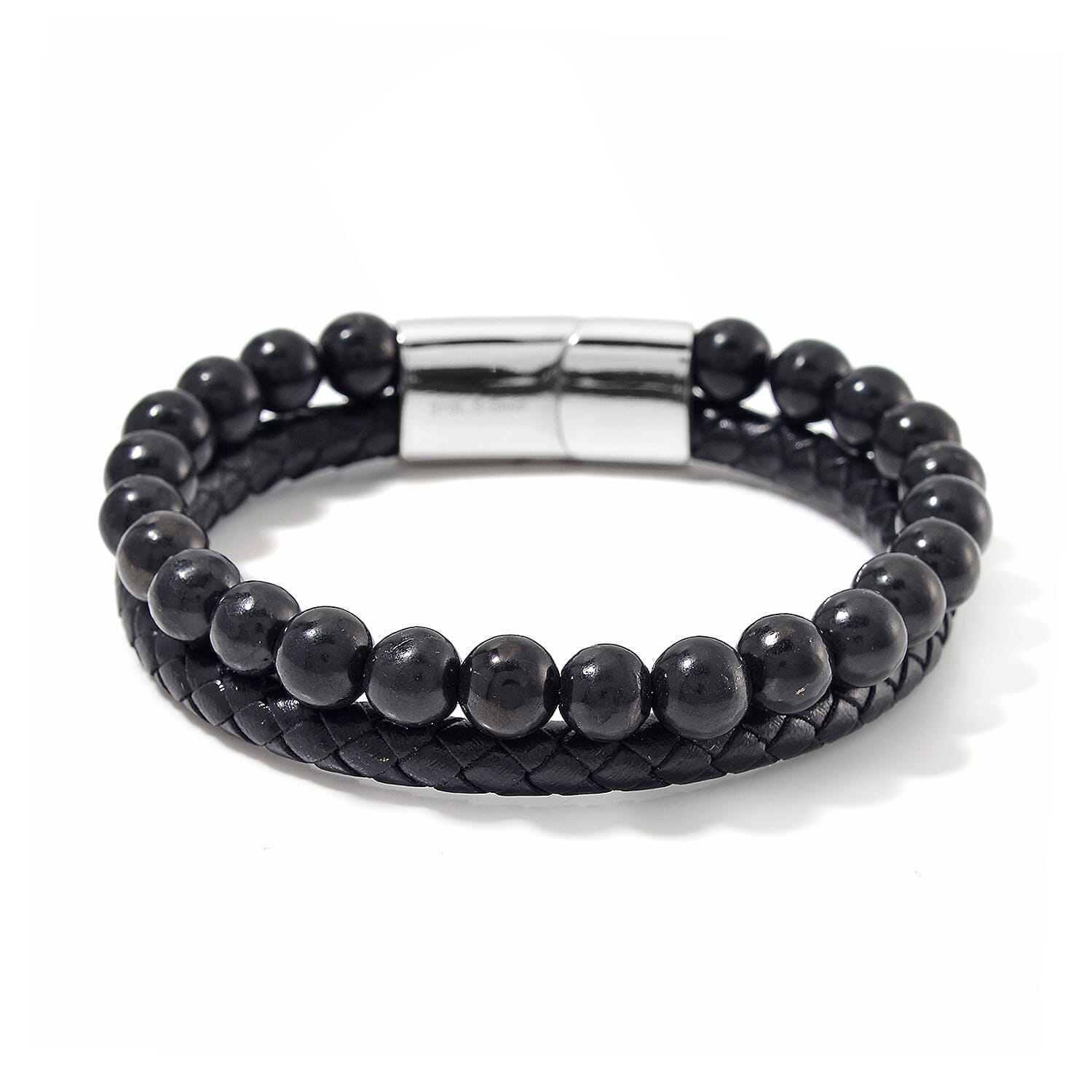 Shungite Beads Bracelet (Size - 8.5) in Silver Tone 100.00 Ct.
