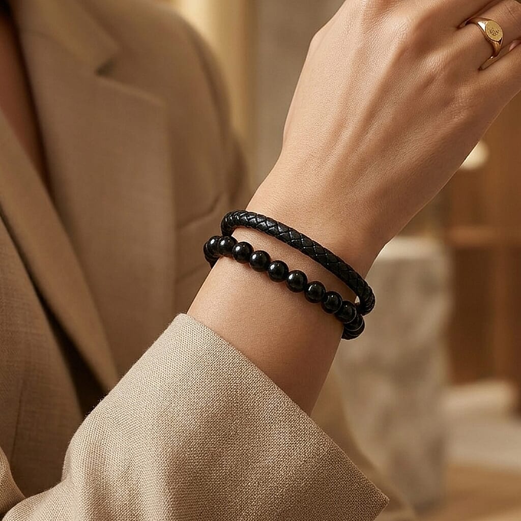 Shungite Beads Bracelet (Size - 8.5) in Silver Tone 100.00 Ct.