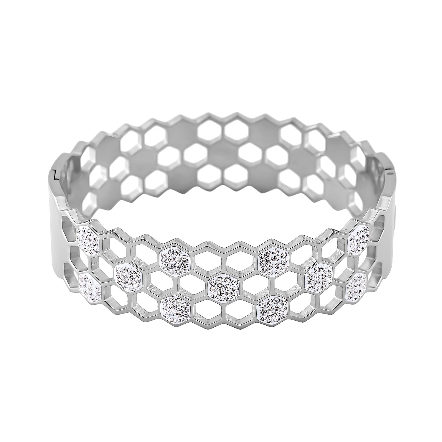 White Austrian Crystal Bangle (Size - 7.25) With Enamel in White Tone