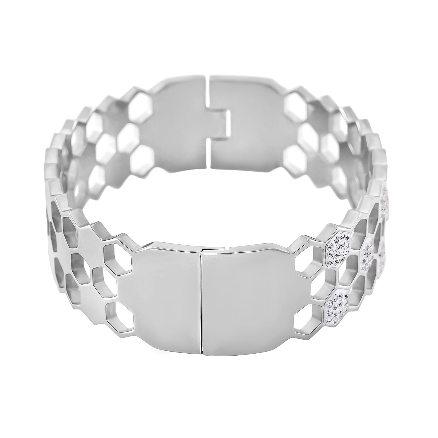 White Austrian Crystal Bangle (Size - 7.25) With Enamel in White Tone