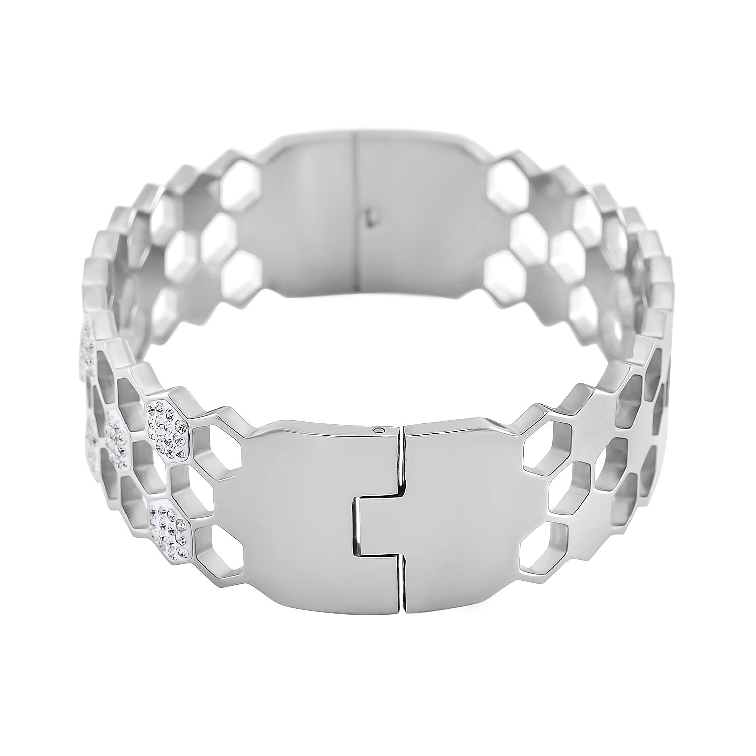 White Austrian Crystal Bangle (Size - 7.25) With Enamel in White Tone