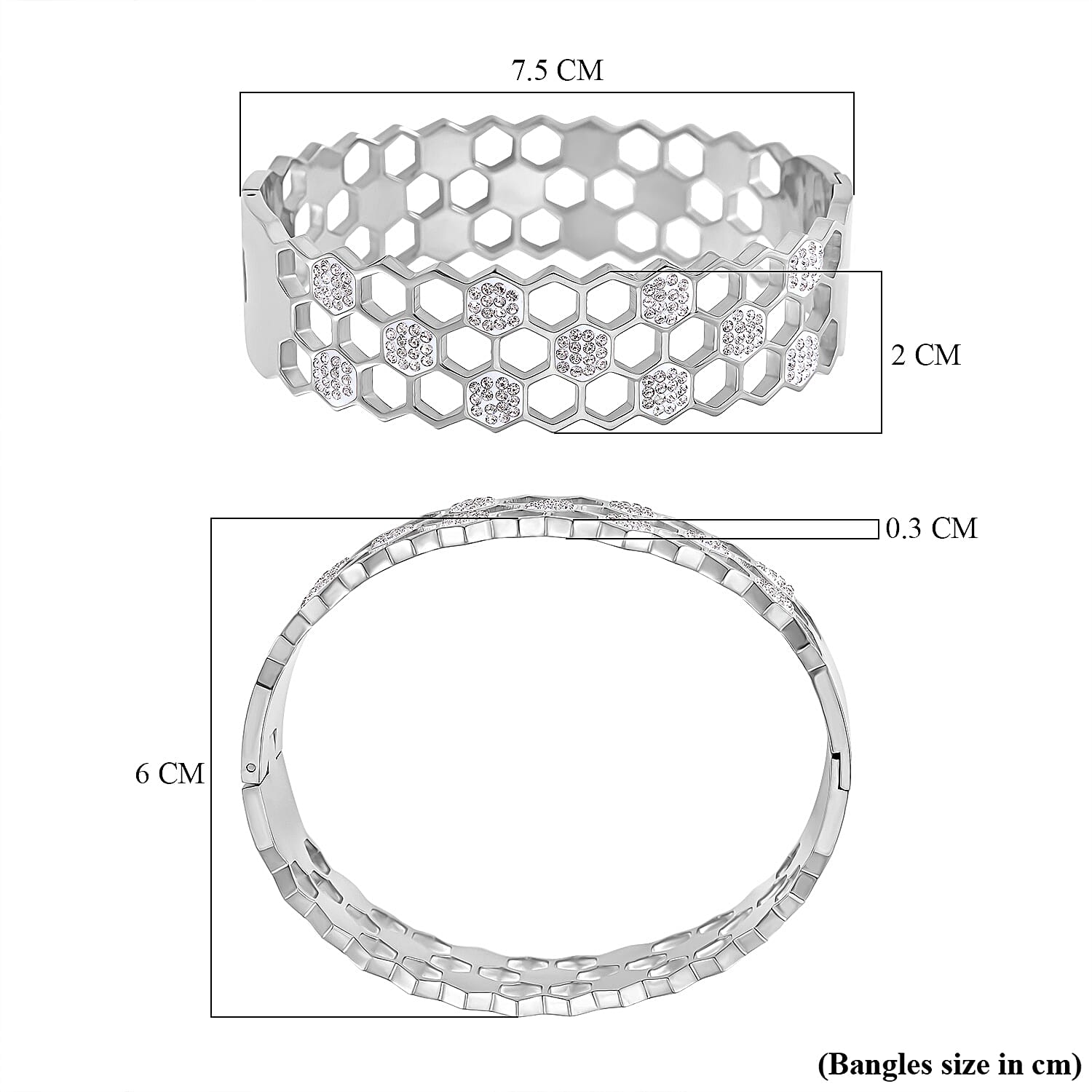 White Austrian Crystal Bangle (Size - 7.25) With Enamel in White Tone