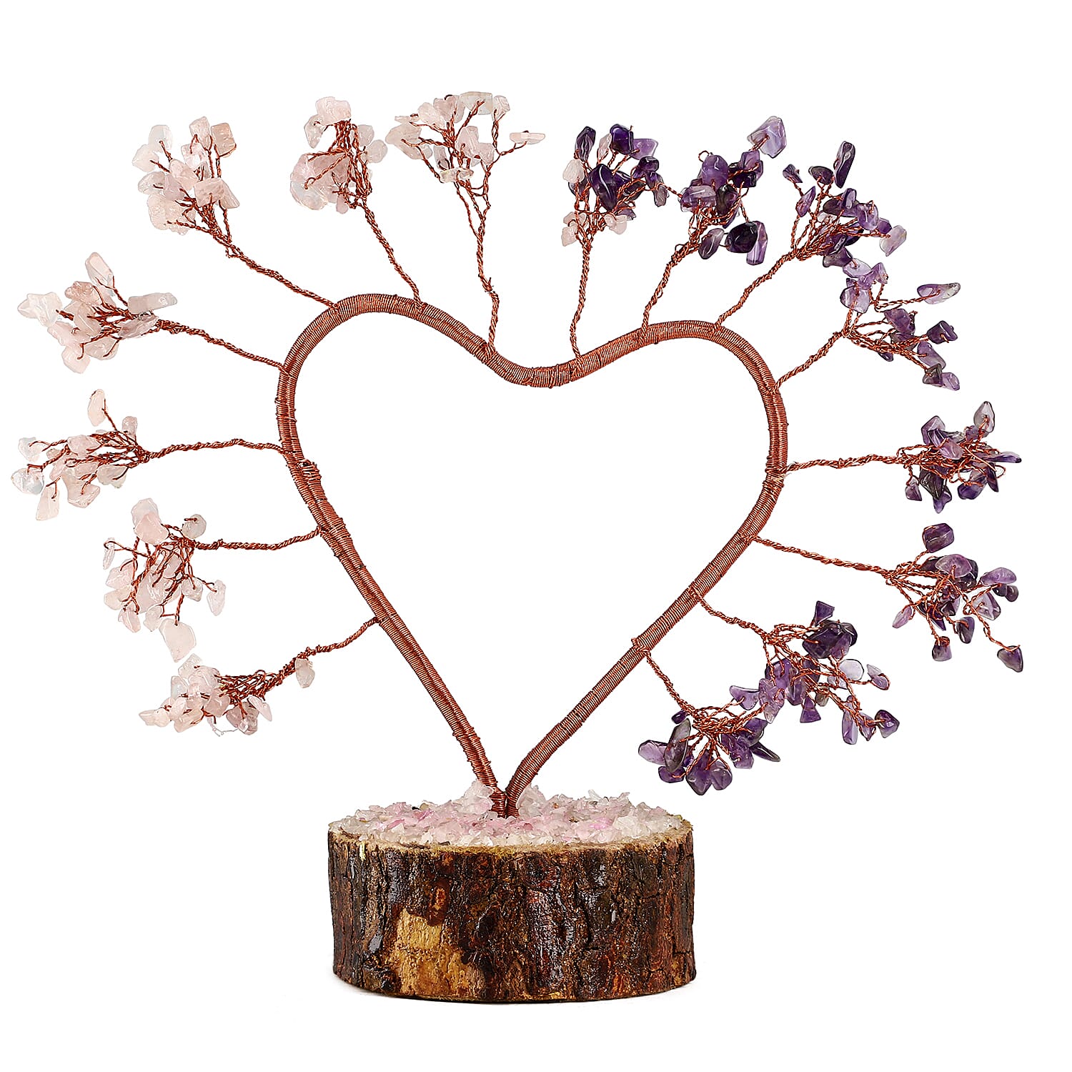 Hand Made Amethyst & Rose Quartz Heart Tree