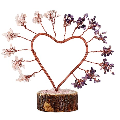 Hand Made Amethyst & Rose Quartz Heart Tree