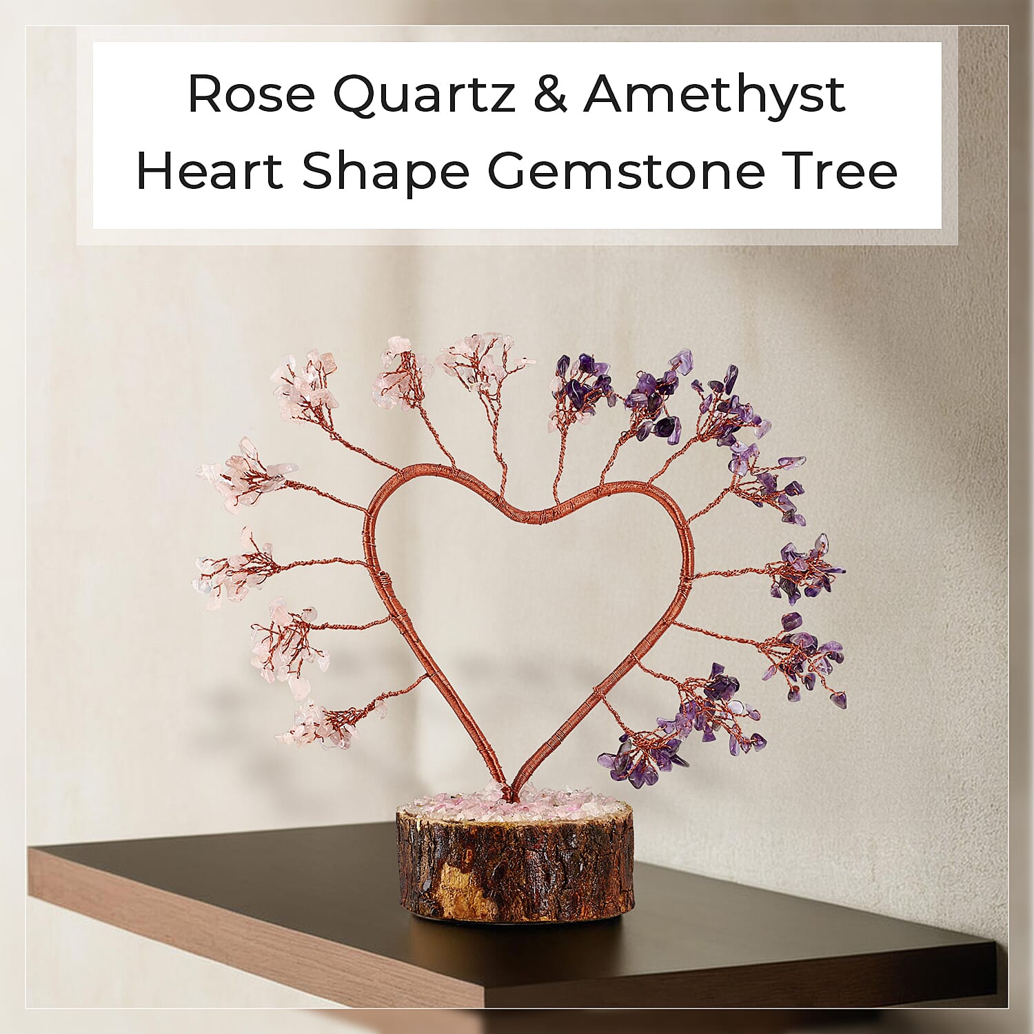 Hand Made Amethyst & Rose Quartz Heart Tree