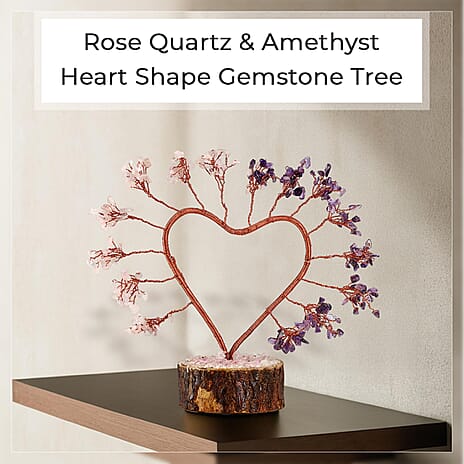 Hand Made Amethyst & Rose Quartz Heart Tree