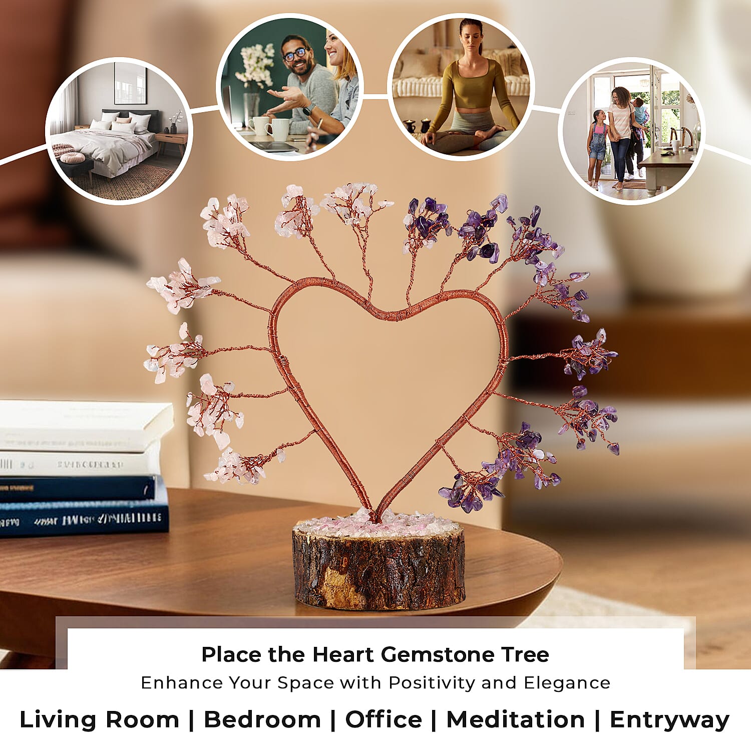 Hand Made Amethyst & Rose Quartz Heart Tree