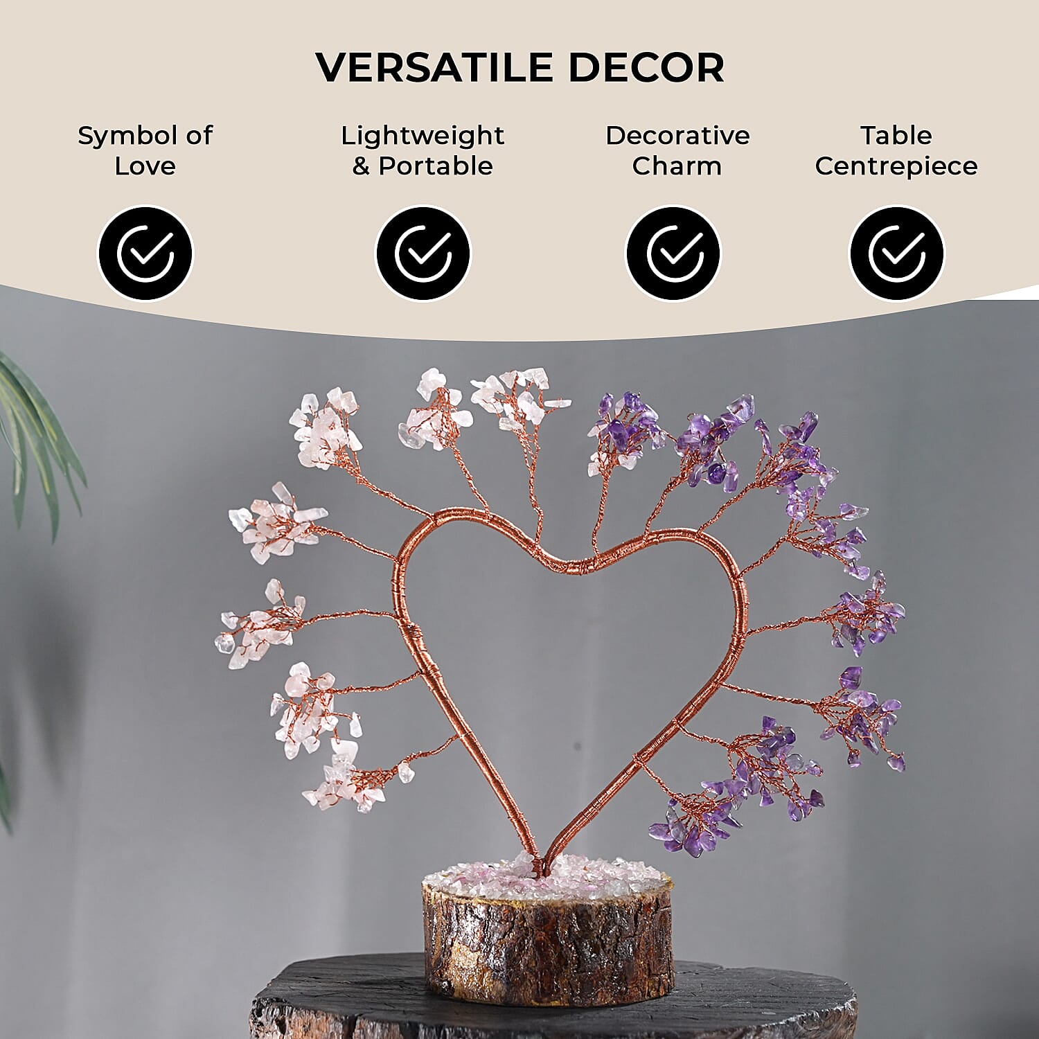 Hand Made Amethyst & Rose Quartz Heart Tree