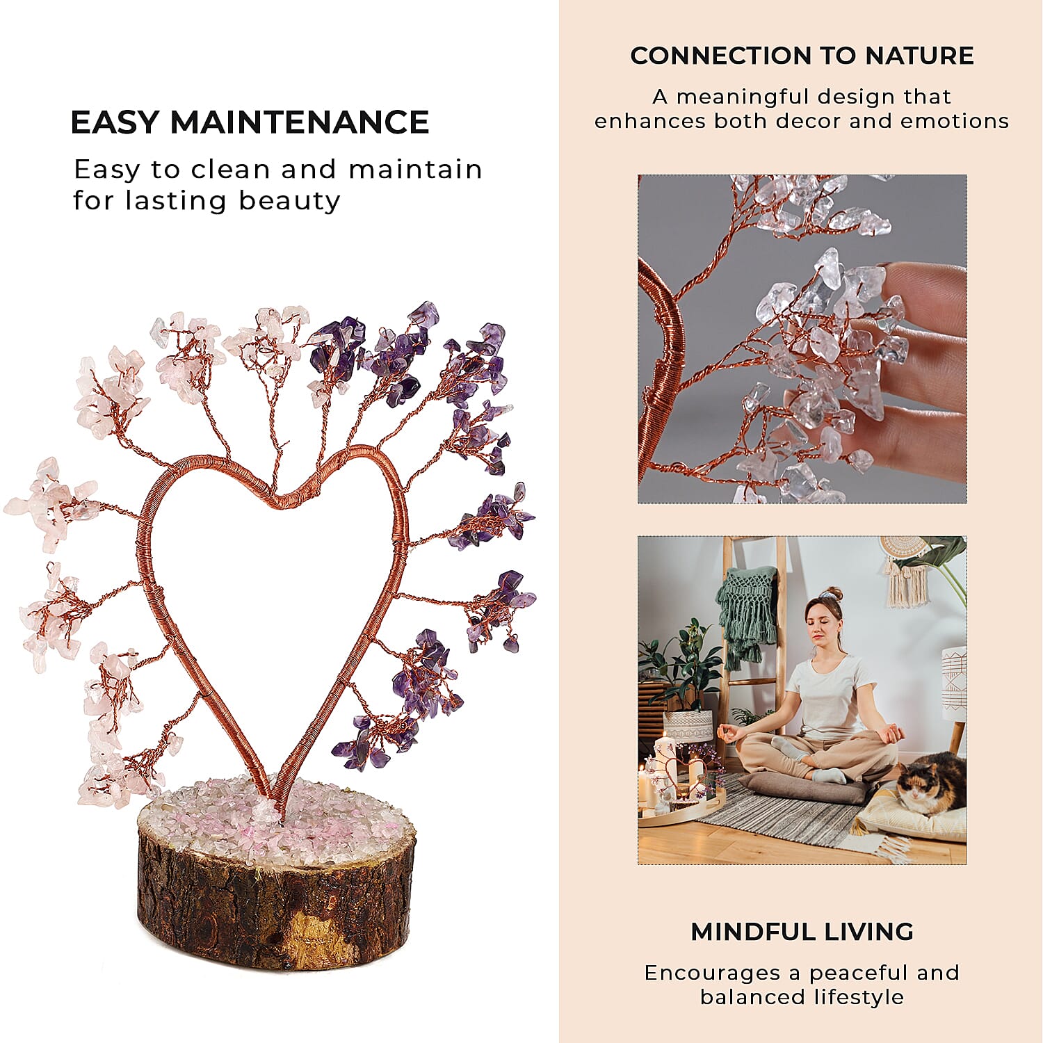 Hand Made Amethyst & Rose Quartz Heart Tree