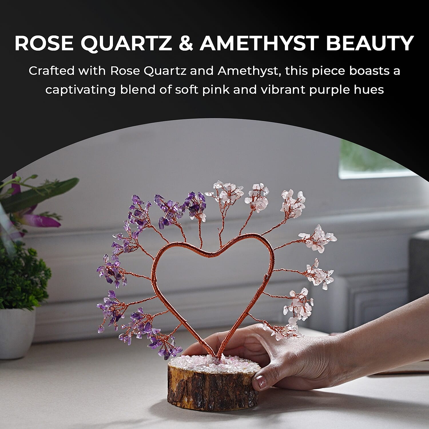 Hand Made Amethyst & Rose Quartz Heart Tree