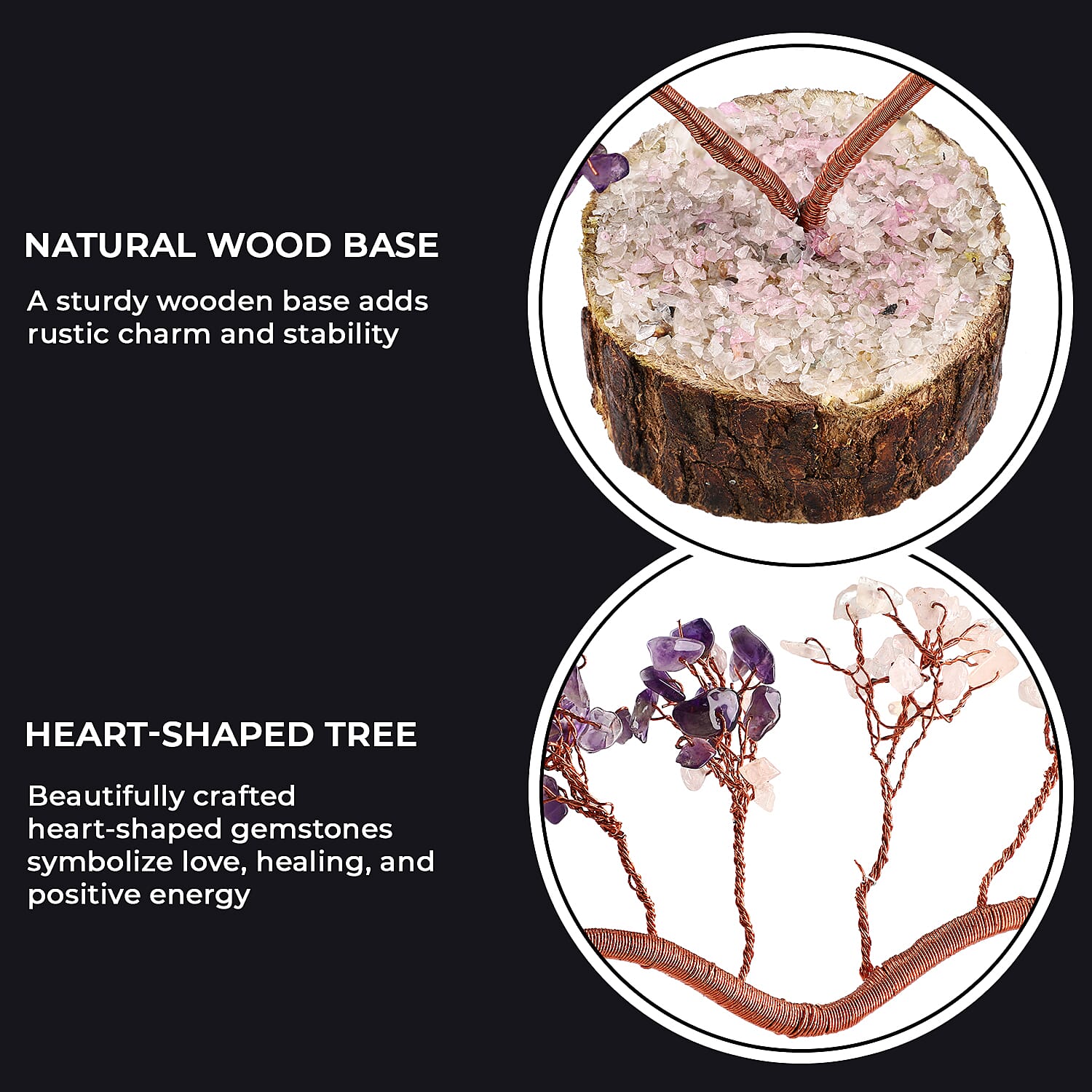 Hand Made Amethyst & Rose Quartz Heart Tree