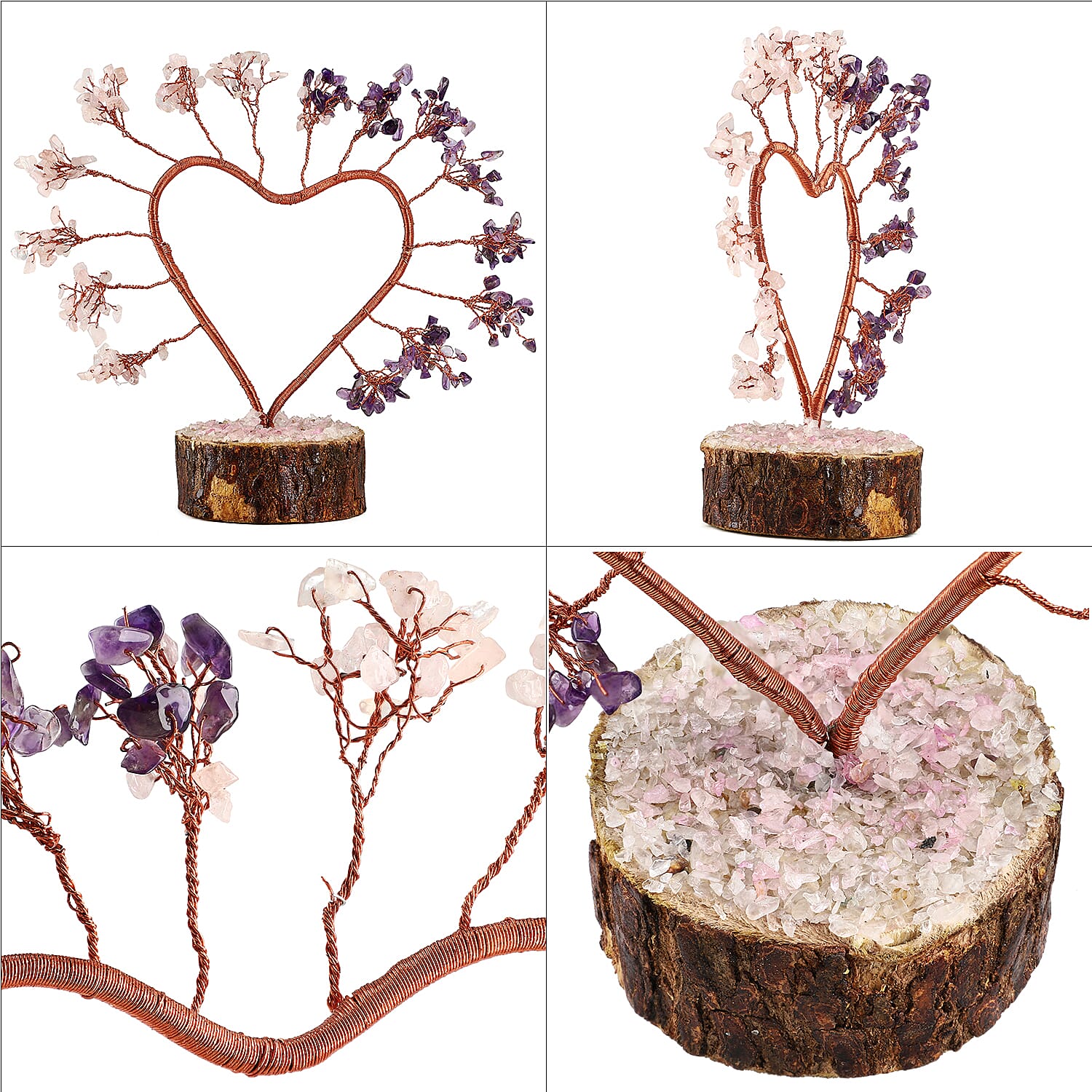 Decorative Handmade Rose Quartz - amethyst Heart Shape Gemstone Tree