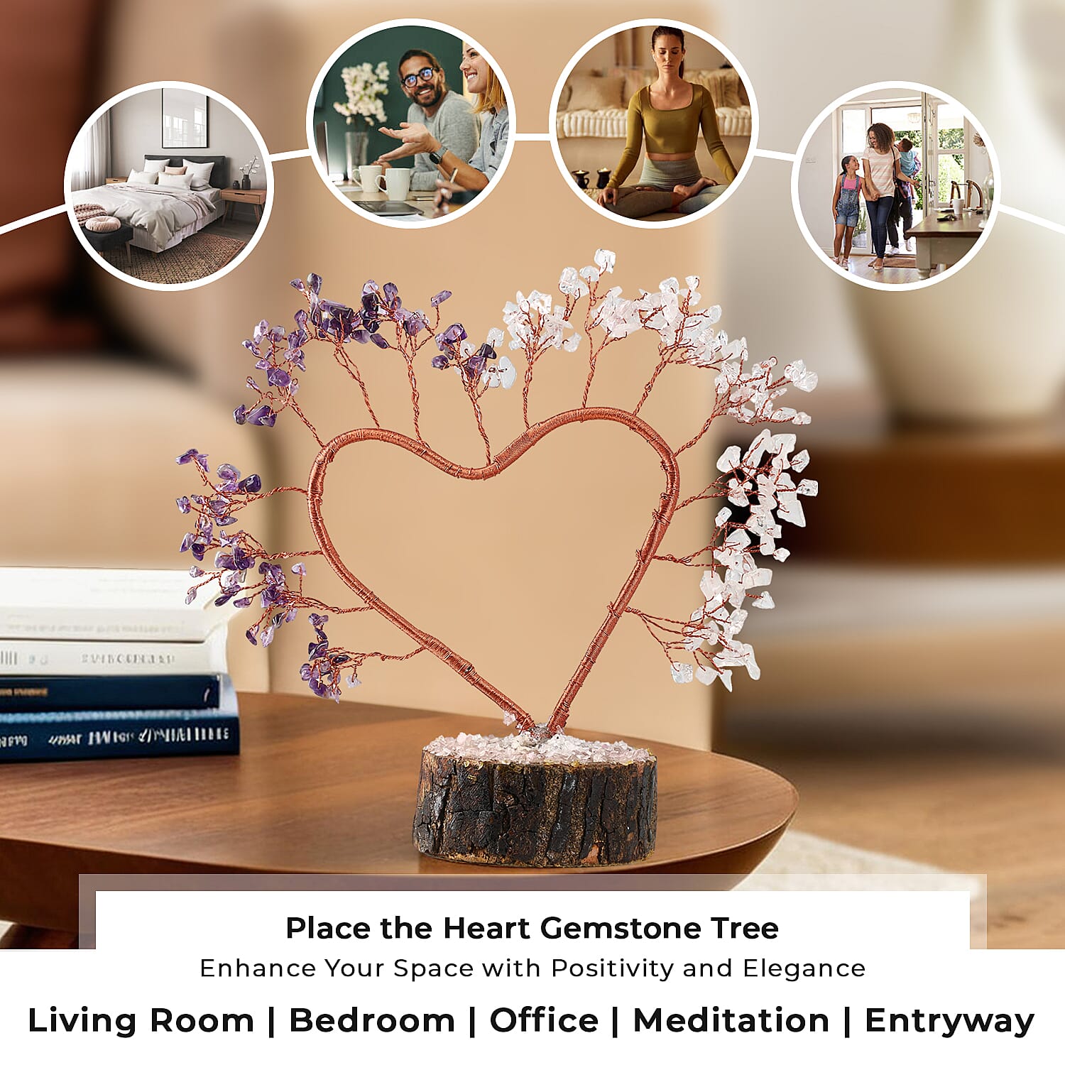 Hand Made Amethyst & White Quartz Heart Tree