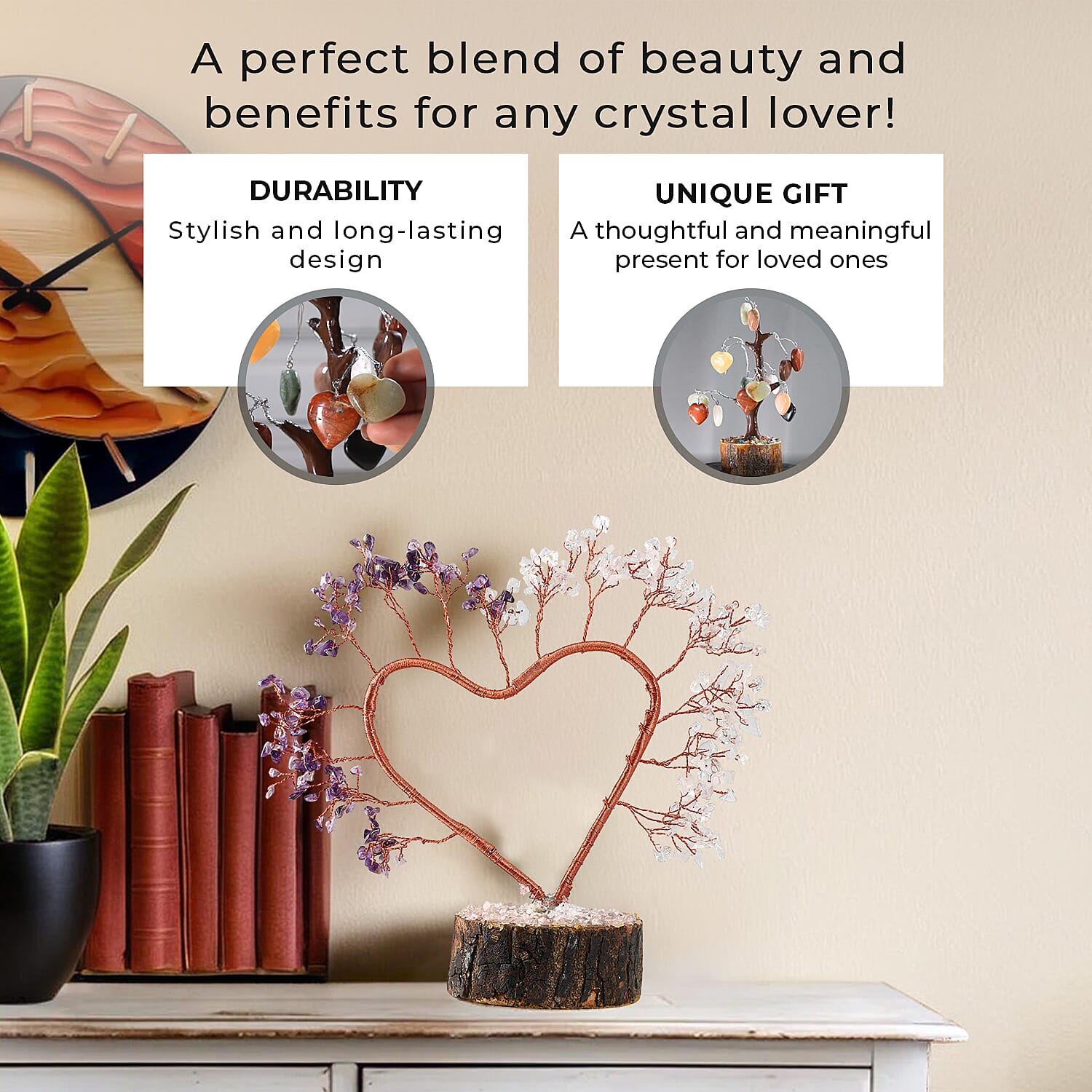 Hand Made Amethyst & White Quartz Heart Tree