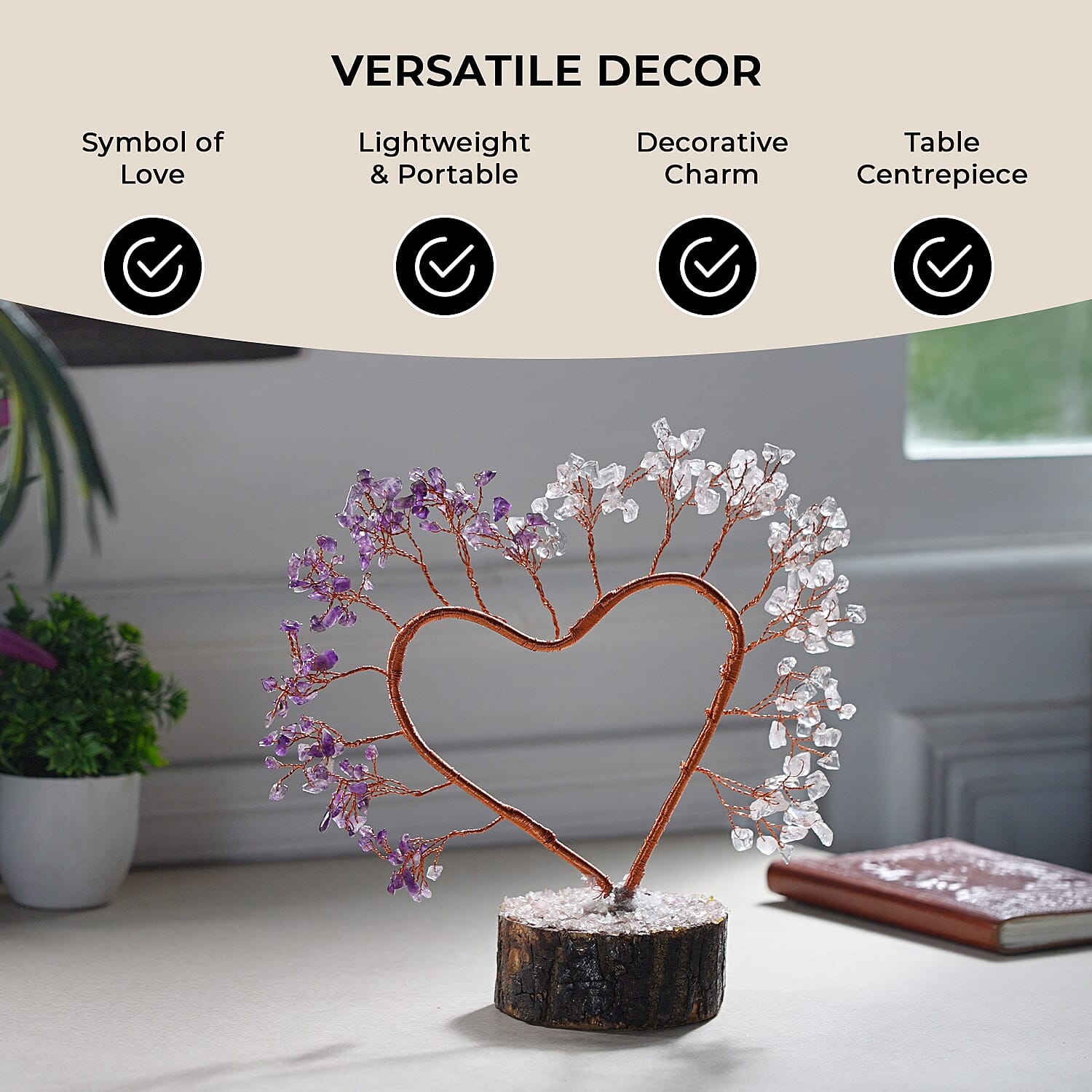 Hand Made Amethyst & White Quartz Heart Tree