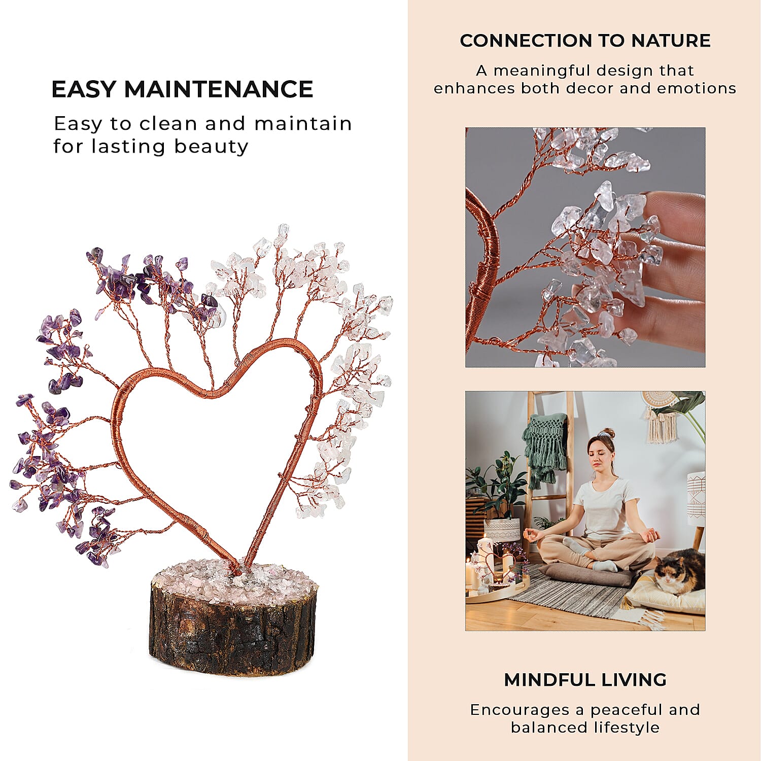 Hand Made Amethyst & White Quartz Heart Tree