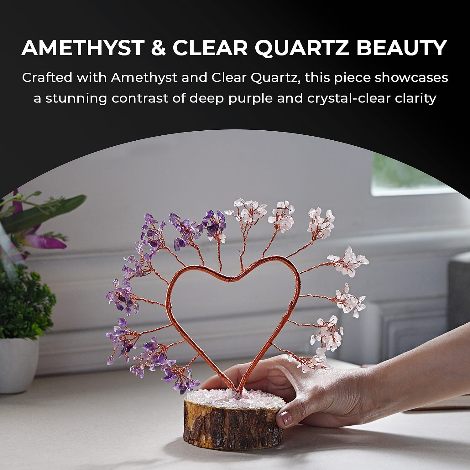 Hand Made Amethyst & White Quartz Heart Tree