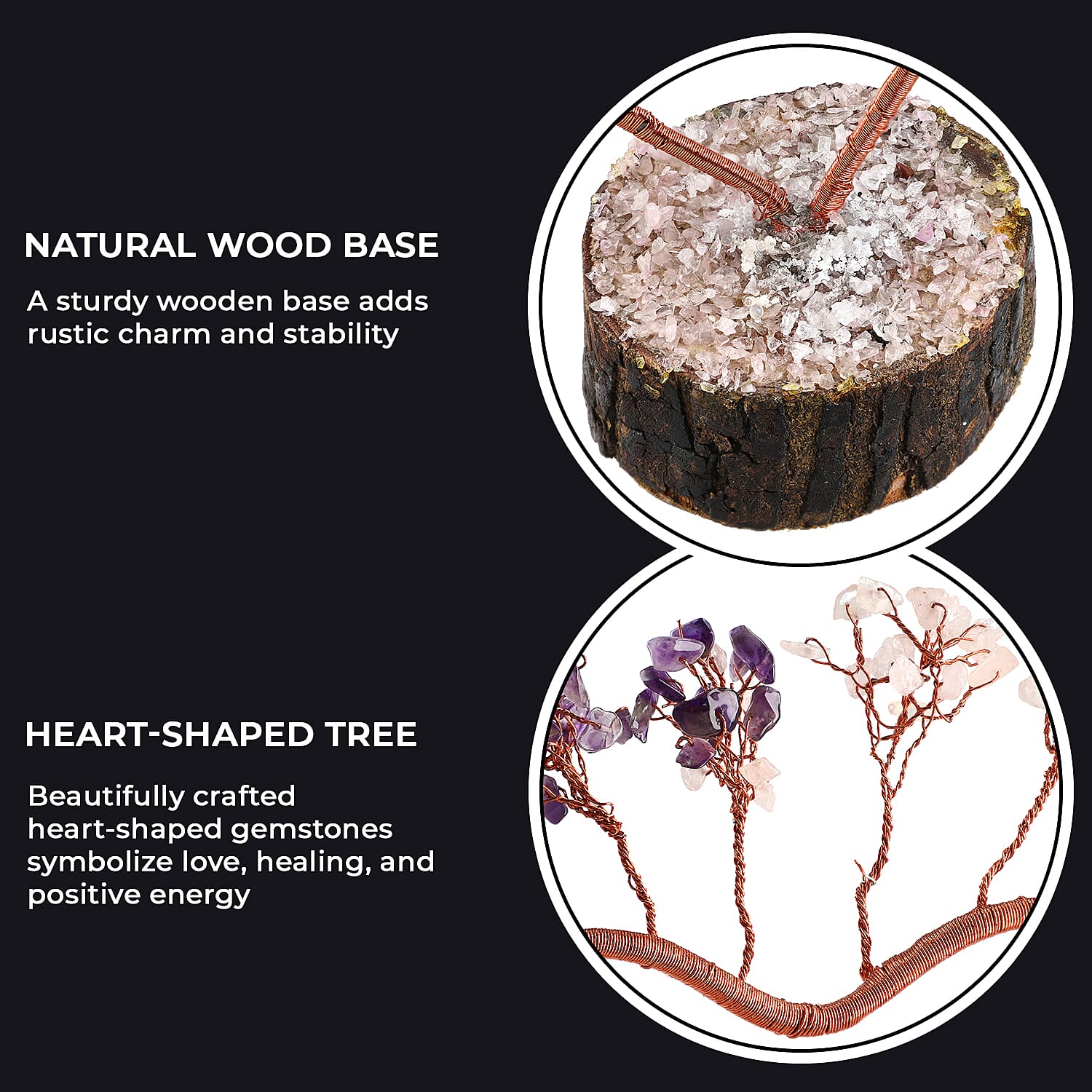 Hand Made Amethyst & White Quartz Heart Tree