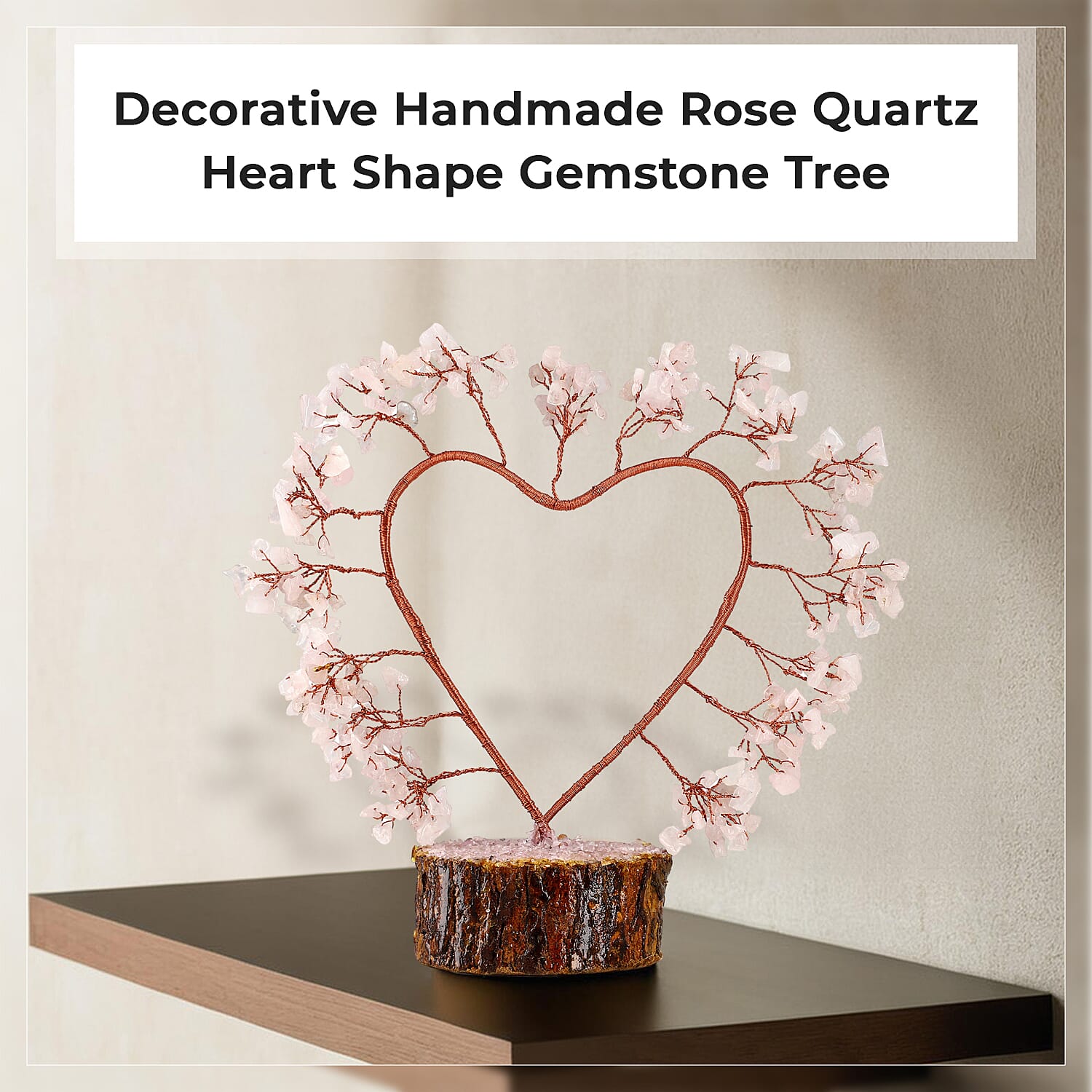 Hand Made Rose Quartz Heart Tree
