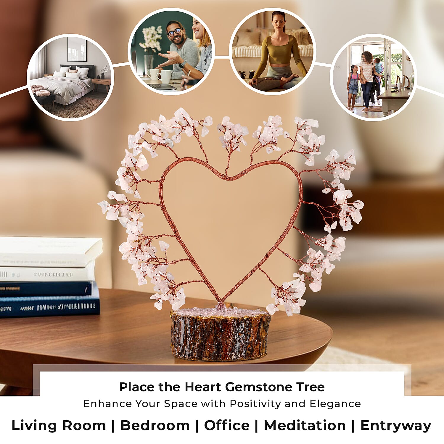 Hand Made Rose Quartz Heart Tree