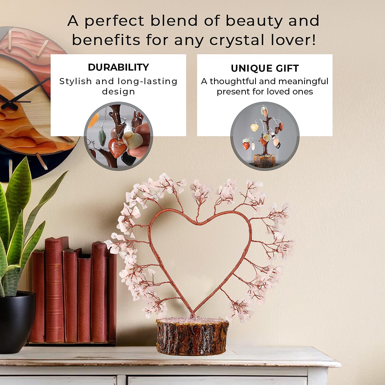 Hand Made Rose Quartz Heart Tree