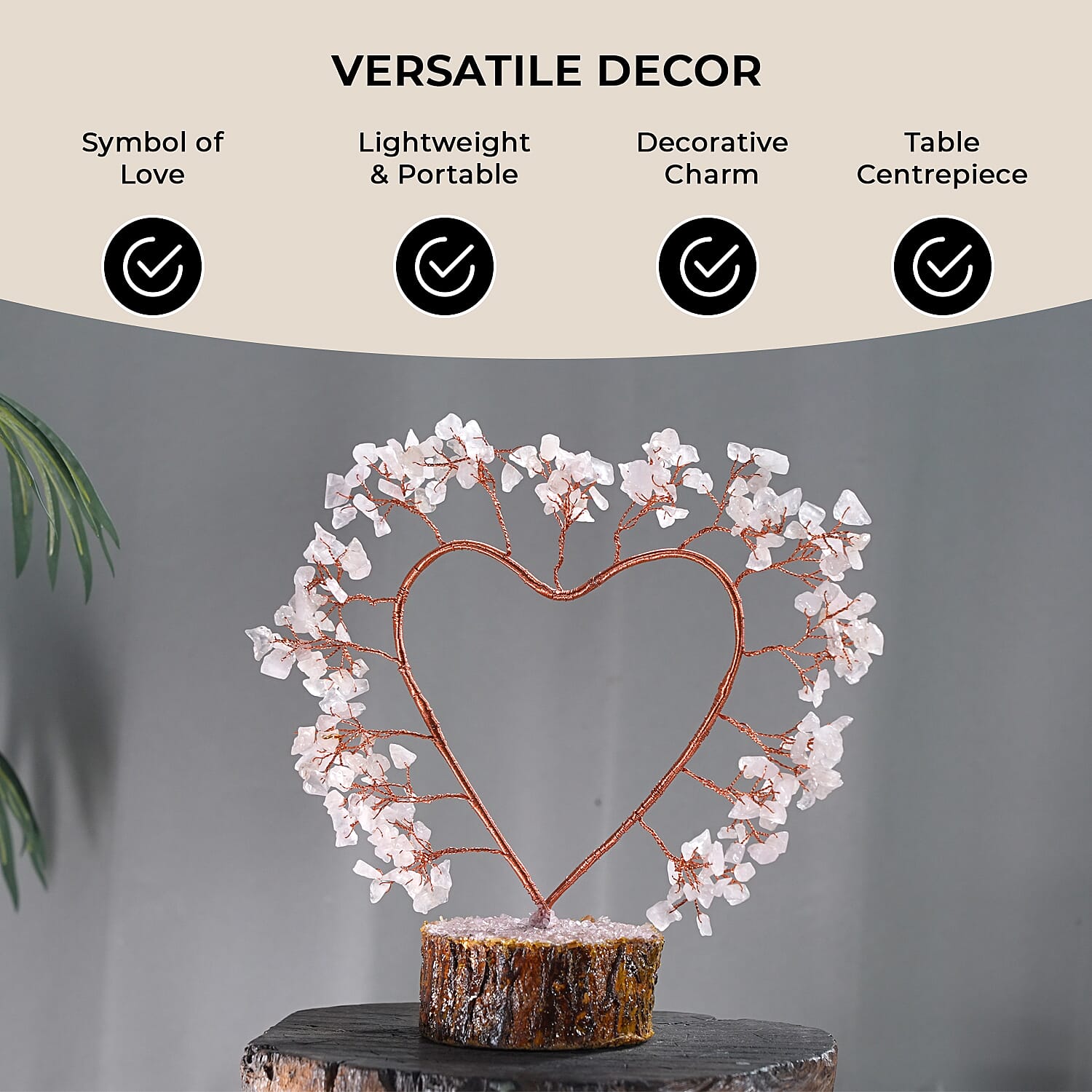 Hand Made Rose Quartz Heart Tree