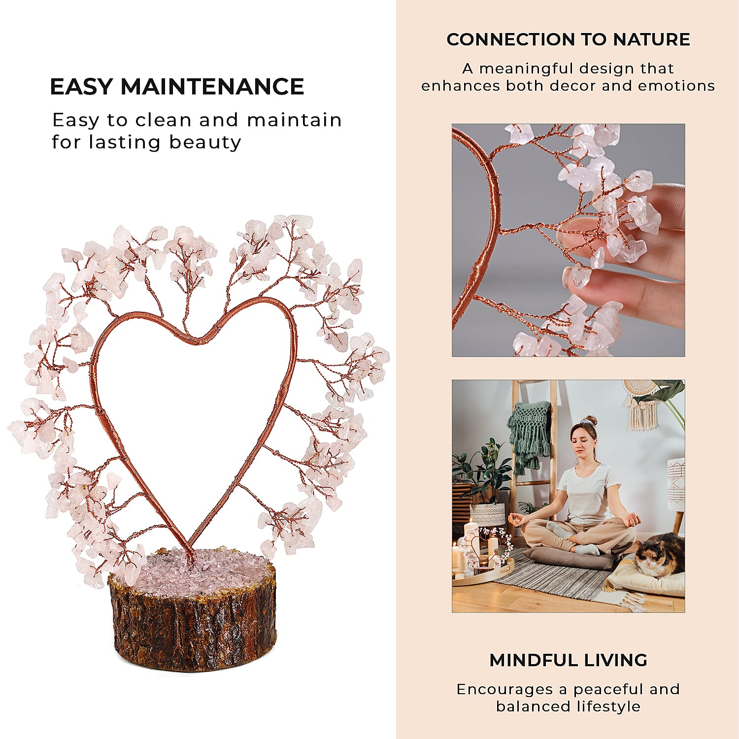 Hand Made Rose Quartz Heart Tree