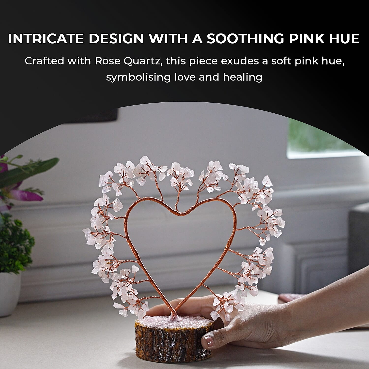 Hand Made Rose Quartz Heart Tree