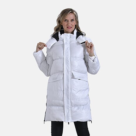 Long Padded Jacket with Two Pockets (Size XL) - White
