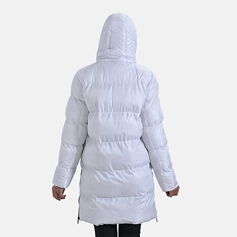 Long Padded Jacket with Two Pockets (Size XL) - White