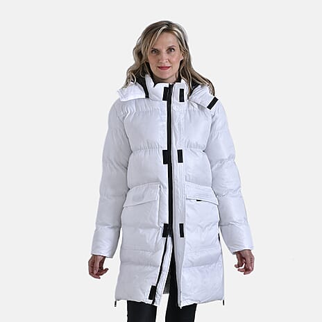 Long Padded Jacket with Two Pockets (Size XL) - White