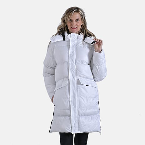 Long Padded Jacket with Two Pockets (Size XL) - White