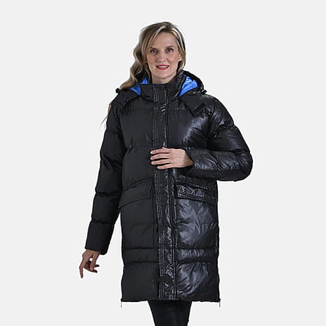 Long Padded Jacket with Two Pockets (Size L) - Black