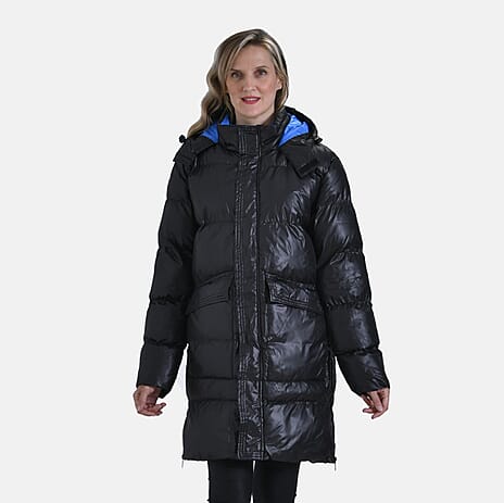 Long Padded Jacket with Two Pockets (Size XXL) - Black