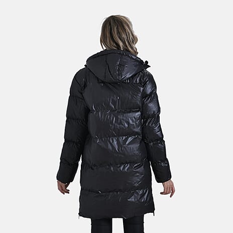 Long Padded Jacket with Two Pockets (Size XXL) - Black