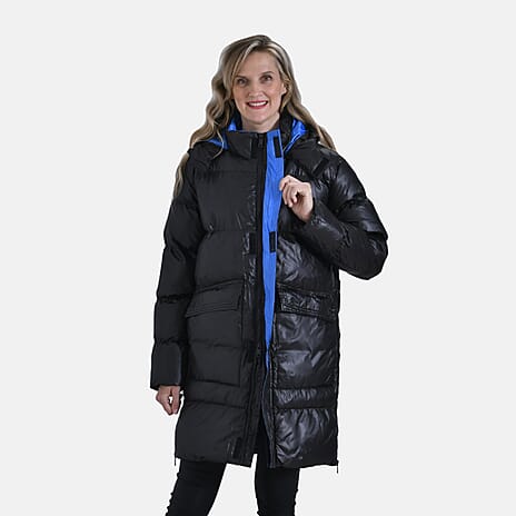 Long Padded Jacket with Two Pockets (Size XXL) - Black