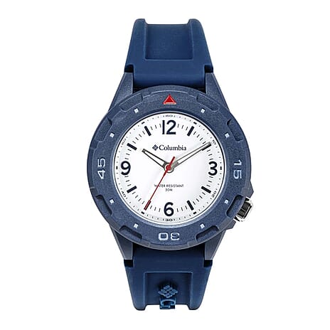 Columbia Trailhead Quartz Movt. 5ATM WR White Dial Mens Watch with Blue Silicone Starp