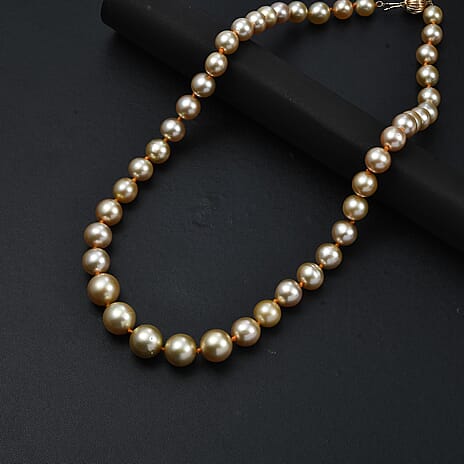 THE GRAND PEARL FIND - ILIANA 18K Yellow Gold AAAA Golden South Sea Round Pearl (8-12MM) Necklace (Size - 20) 324.0 Ct