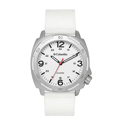Columbia Delta Ridge Quartz Movt. White Dial Mens Watch with White Silicone Strap