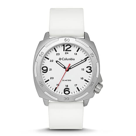 Columbia Delta Ridge Quartz Movt. White Dial Mens Watch with White Silicone Strap