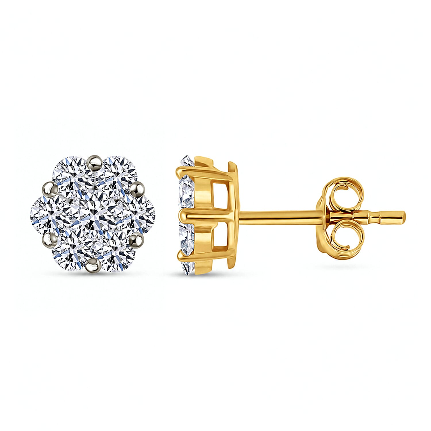 Luxuriant - Pressure Set Lab Grown Diamond (SI-GH) Push Back Earrings in 18K Vermeil Yellow Gold Plated Sterling Silver 0.51 Ct.