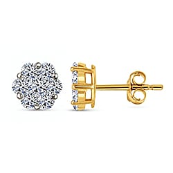 LUXURIANT 0.5 Ct. Lab Grown Diamond Stud Floral Earrings in Platinum Plated Sterling Silver
