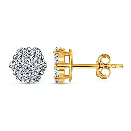 LUXURIANT 0.5 Ct. Lab Grown Diamond Stud Floral Earrings in 18K Yellow Gold Vermeil Sterling Silver LUXURIANT 0.5 Ct. Lab Grown Diamond Stud Floral Earrings in 18K Yellow Gold Vermeil Sterling Silver