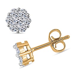 LUXURIANT Pressure Set Lab Grown Diamond (SI/G H) Push Back Earrings in Platinum Overlay Sterling Silver 0.51 Ct.