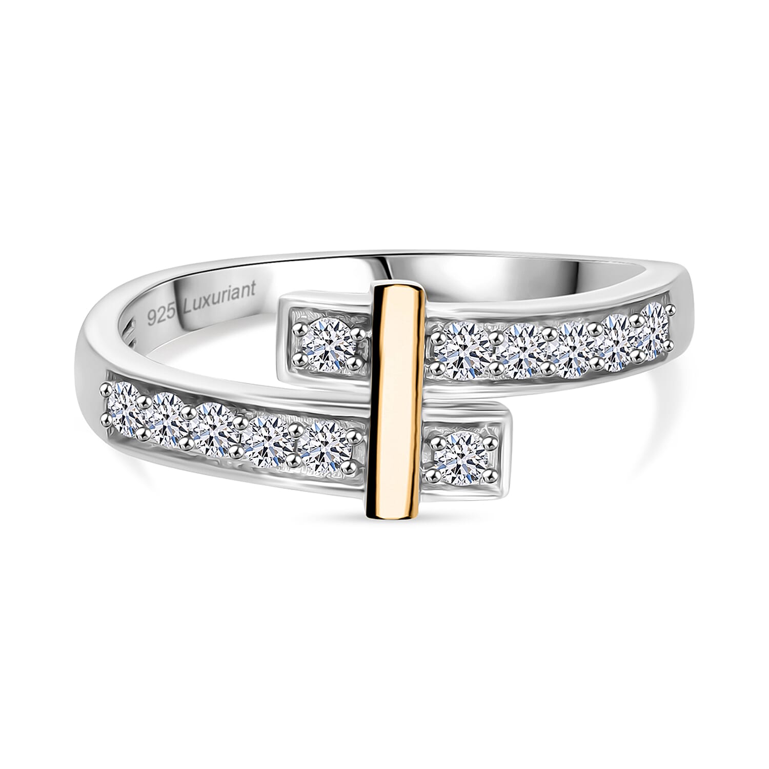 Designer Inspired - Luxuriant Diamond Lab Grown Diamond (SI-GH) Bypass Ring in 18K Vermeil Yellow Gold Plated & Rhodium Overlay Sterling Silver 0.51 Ct.