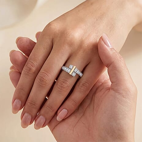 Designer Inspired - Luxuriant Diamond Lab Grown Diamond (SI-GH) Bypass Ring in 18K Vermeil Yellow Gold Plated & Rhodium Overlay Sterling Silver 0.51 Ct.