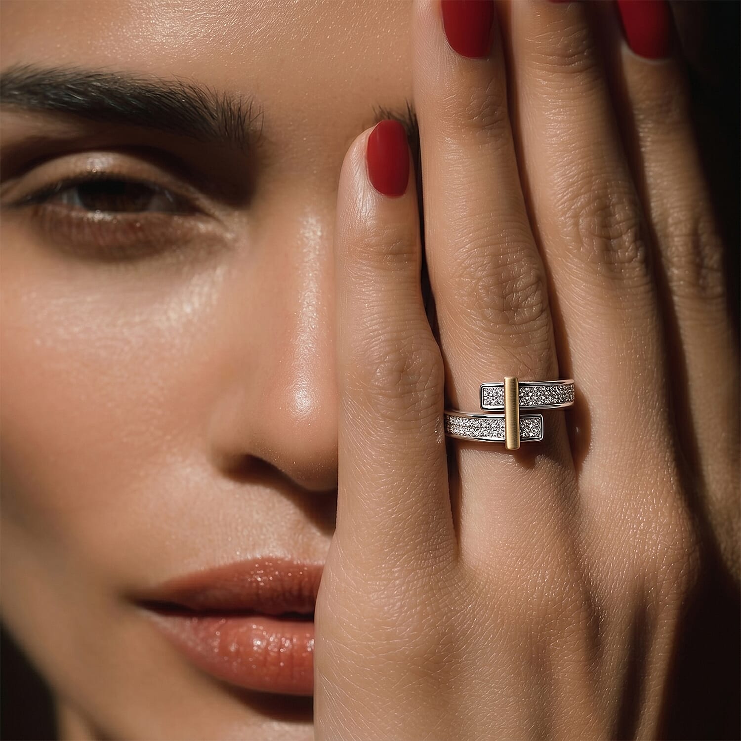 Designer Inspired - Luxuriant Diamond Lab Grown Diamond (SI-GH) Bypass Ring in 18K Vermeil Yellow Gold Plated & Rhodium Overlay Sterling Silver 0.51 Ct.