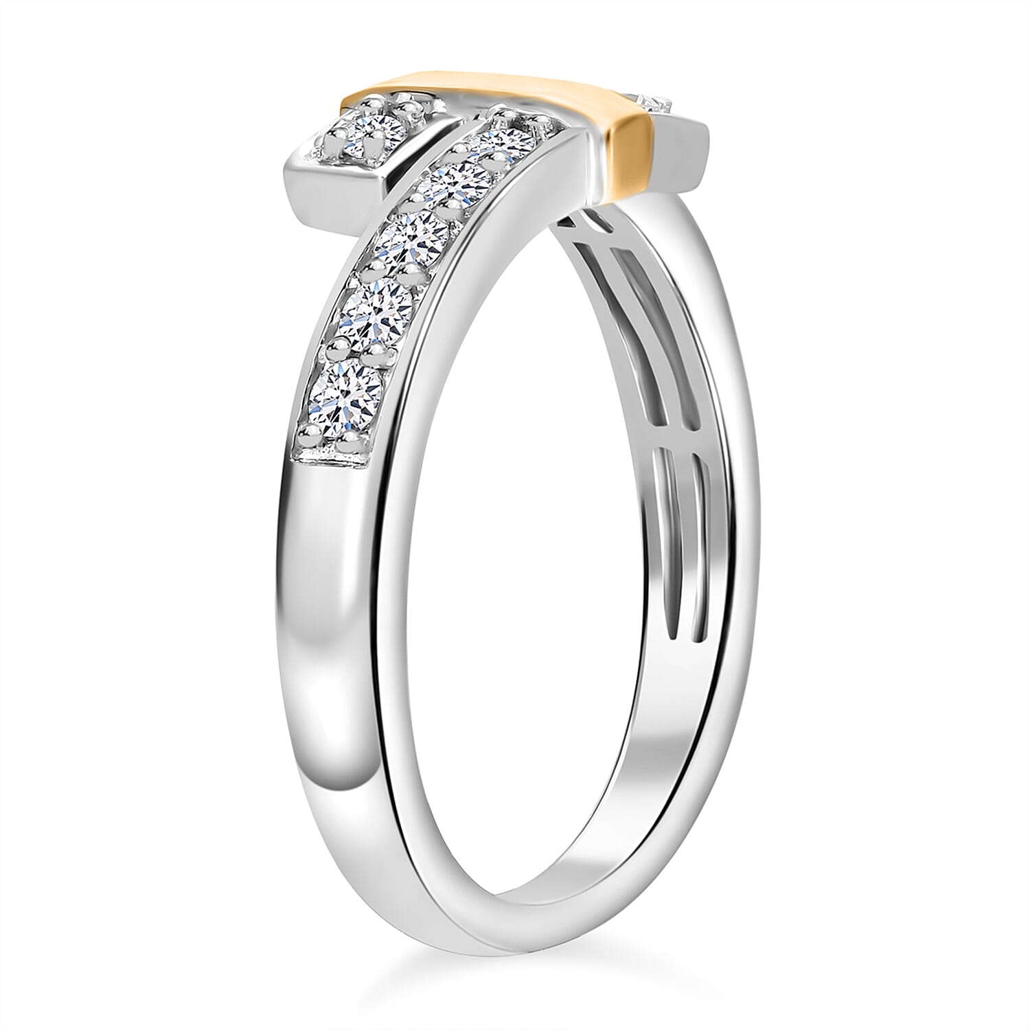 Designer Inspired - Luxuriant Diamond Lab Grown Diamond (SI-GH) Bypass Ring in 18K Vermeil Yellow Gold Plated & Rhodium Overlay Sterling Silver 0.51 Ct.