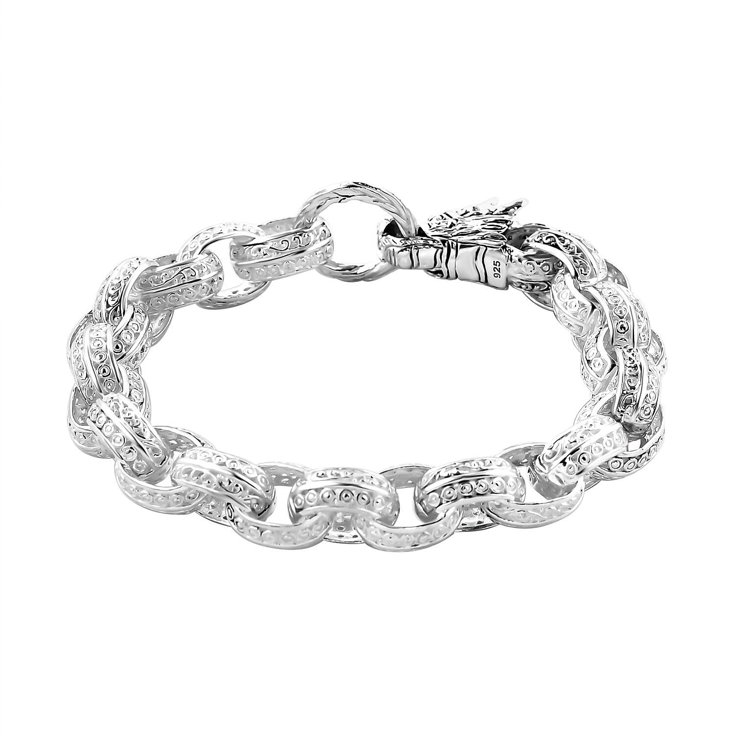 The Royal Bali Legacy Collection - Sterling Silver Dragon Bracelet (Size - 7.5),  Silver Wt. 30.5 Gms